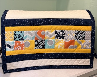 READY To SHIP---Patchwork-- Flat -Homemade- sewing machine cover with ties-Open Ends