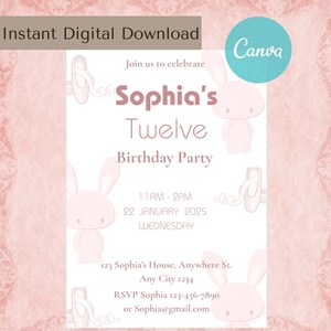 Adorable Bunny Theme Birthday Invitation Card, Editable and Printable Birthday Invitation Template