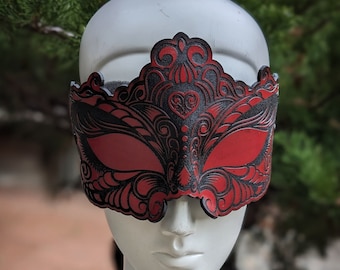 The best No Peek Blackout - Red Tiara Sexy Leather Blindfold Laser Etched Erotic Eye Mask Sleep Kismask Black Sensual Molded Shaped