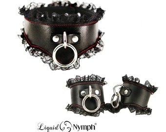 Puños de cuello BDSM - CONSTANZA Collar de día de encaje de cuero negro