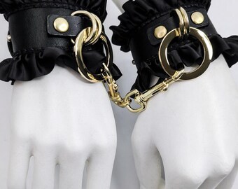 Luxury BDSM Cuffs Set Lynette Black Lace with Gold Hardware Leather Wrist & Ankle Restraints Elegant Bondage Accessories Fetish Play