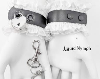 French Maid Leather Cuffs Set: Ruffle Wrist & Ankle Restraints