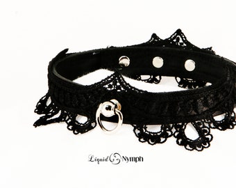 VIVICA Bondage Collar Leash Black Leather Lace BDSM Choker Fantasy Cosplay DDLG Restraint Bondage Black Leather Lace Fetish Kinky