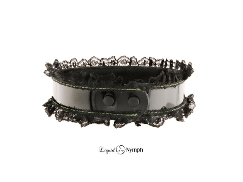 BDSM Collar Cuffs CONSTANCE Black Leather Lace Locking Day Collar image 3