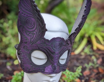 Purple Bunny Leather Mask Rabbit Masquerade Leather Fetish Fancy Hand Molded Mask Laser Etched Kismask Sexy BDSM