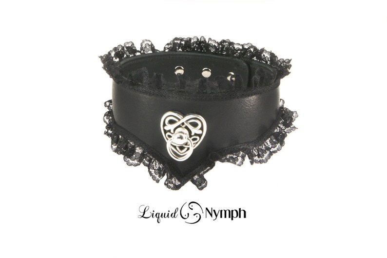 Kitten Play Celtic Fetish jewelry DDlg Slave Collar Celtic BDSM Collar Submissive Black Leather Lace Celtic Heart Choker Celtic knot