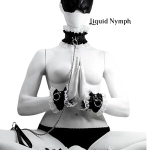Leather Blindfold Collar Cuff Wrist Ankle set. Black Leather Elegant Submissive Evening Choker Gothic Slave Locking Ddlg Bondage