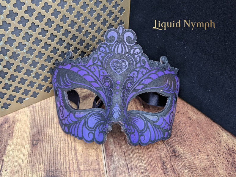 Stunning Leather Masquerade Mask Hand Molded and Mask Laser Etched Kismask Sexy BDSM eyes wide shut masquerade image 3