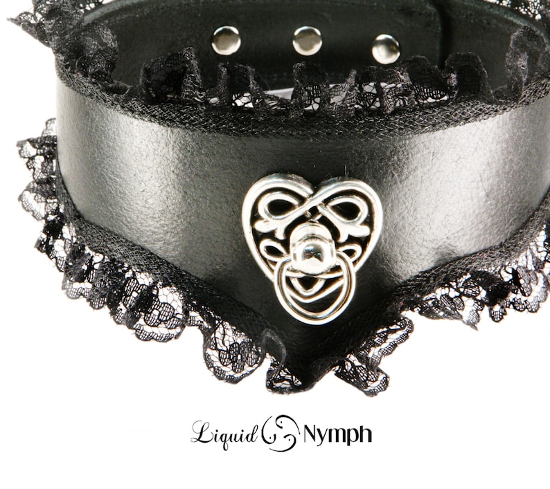 Kitten Play Celtic Fetish jewelry DDlg Slave Collar Celtic BDSM Collar Submissive Black Leather Lace Celtic Heart Choker Celtic knot