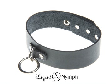 Black Leather Collar – Handmade Bondage Choker, Locking Options