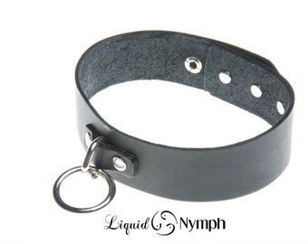 Black Leather BDSM Collar- JUNO- Bondage Classic Black Leather Cute Pet Kitten Play Slave -Submissive Choker - Discreet Day DDLG