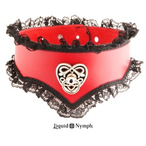 CELTIC HEART BDSM Collar Leather Cuffs Strong ddlg Red Black Lace Rope Chain Leash Kitten Play Day Submissive Slave image 2