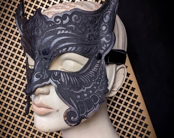 Devil Leather Masquerade Mask, Laser Etched BDSM Fetish Mask