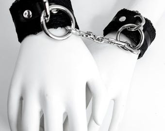 Lace Trimmed Leather Wrist & Ankle Cuffs - Elegant Bondage Restraints