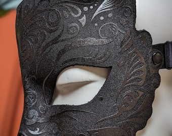 Kitty Mask Stunning Leather Mask Black Cat Mask Hand Molded Laser Etched Sexy Erotic BDSM kinky Eyes Wide Shut Fetish Animal Unique USA