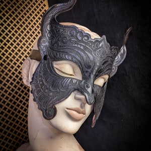 Laser Etched Leather Devil Mask: Hand Molded Masquerade