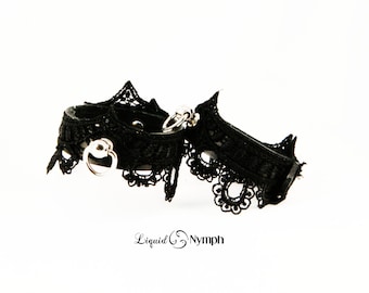 Leather Bondage Cuffs- Vivica Fetish Bondage Cuffs Black Leather Fetish Cuffs Fancy Kinky BDSM Kitten Play Wrist Restraints Cuffs