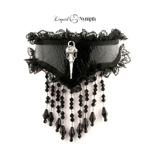 Zilveren mus zwart lederen kant gotische bondage choker DDLG Kitten Play slaaf meesteres kraag