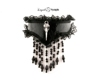 Gorrión plateado Encaje de cuero negro Gargantilla gótica Bondage DDLG Kitten Play Slave Mistress Collar