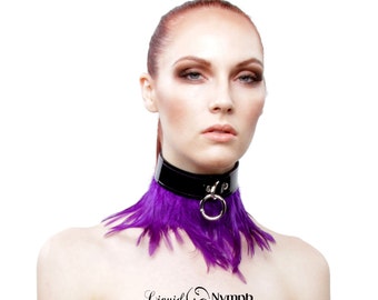 Purple Feathered Leather Collar – Ambrosia Bondage Choker, Pet Play