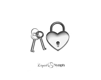 Nickel Plated Heart Lock with Keys: Locking Collar Pendant