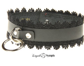 Black Leather Lace O-Ring Choker: Gothic Victorian Collar