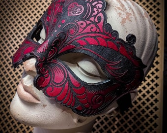 Stunning Leather Masquerade Mask Hand Molded and Mask Laser Etched  Kismask Sexy Bdsm eyes wide shut masquerade