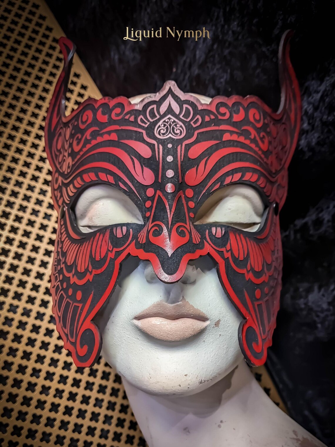 Geiths Mask Red Devil Masquerade Leather Fetish Mask Hand Molded and Laser Etched ...