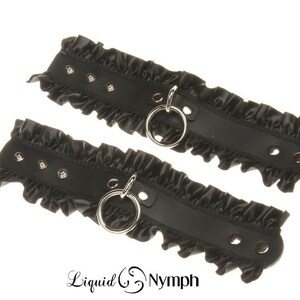 Black Satin Fetish Cuffs Lynette BDSM Wrist Restraints Cuffs DDLG Submissive Cuffs with Love Locks Bondage Cuffs image 3