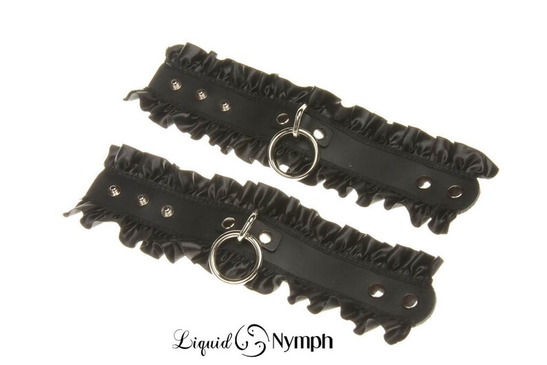 Black Satin Fetish Cuffs Lynette BDSM Wrist Restraints Cuffs DDLG Submissive Cuffs with Love Locks Bondage Cuffs image 3