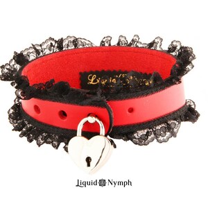 CELTIC HEART BDSM Collar Leather Cuffs Strong ddlg Red Black Lace Rope Chain Leash Kitten Play Day Submissive Slave image 3