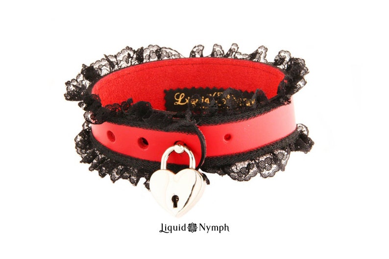 CELTIC HEART BDSM Collar Leather Cuffs Strong ddlg Red Black Lace Rope Chain Leash Kitten Play Day Submissive Slave image 3