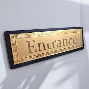 Gold Stainless steel Door Entrance Name Plaque Sign  Entrance Sign Wall Decor Entrance Door Sign Entrance Wall Sign Office Greek Key Sign