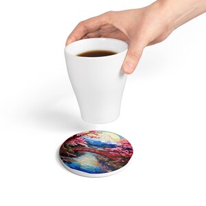 Mountain Serenity Ceramic Coaster - Japanese Landscape Decor, Coffee Table Accessories, Home Gift, Rustic Coaster, Nature Inspired