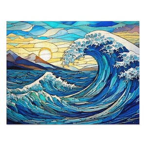 Jigsaw puzzle for adults, Japanese landscape, stained glass