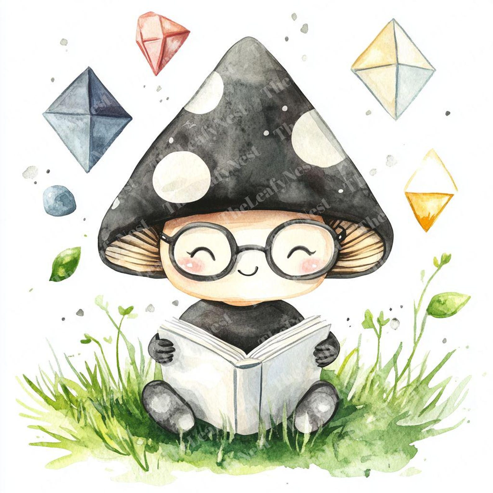 Chibi Math 82 Smart Mushroom Clipart, Chibi Math Clipart, Geometric Study Clipart ...