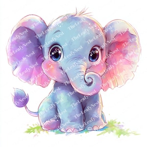 7 Tiny Elephant cartoon clipart, Elephant Clipart,Printable Watercolor clipart, High-Quality JPG, Digital download, Papercraft, sublimation