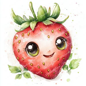 11 Strawberry cartoon clipart, Strawberry Clipart,Printable Watercolor clipart, High-Quality JPG, Digital download, Papercraft, sublimation