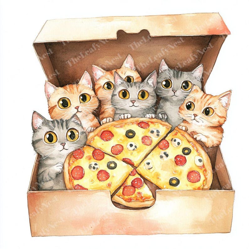 10 Pizza Cat Clipart, Funny Food Cat Clipart, Cartoon Kitty Clipart ...