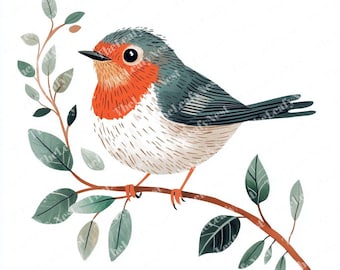 スカンジナビアのロビンのクリップアート12点、ミニマリストの鳥のクリップアート、印刷可能な水彩画のクリップアート、高品質のJPG、デジタルダウンロード、ジャンクジャーナル