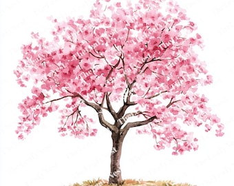 17 Cherry Blossom Tree Clipart, Sakura Flower Tree Clipart, Printable Watercolor Clipart, High Quality JPGs, Digital Download, Junk Journals