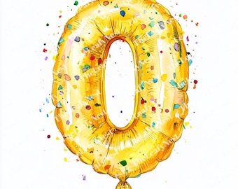 10 Balloon numbers for celebration clipart, Printable Watercolor clipart, High-Quality JPG, Digital download, Papercraft, junk journal