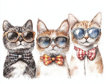 15 Gruppe von Baum coole Katzen Clipart, Katzen Clipart, druckbare Aquarell Clipart, hochwertige JPG, digitaler Download, Papierkraft, Junk-Journal