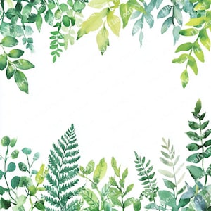 5 Greenery Border Clipart, Fern and Ivy Watercolor Frame Clipart, Printable Botanical Clipart, High Quality JPGs, Digital Download, Journals