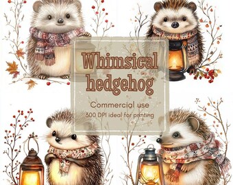 23 Igel Clipart, Aquarell Weihnachten Clip Art, Igel, Waldtier, festliche Winter Kunst, Junk Journal