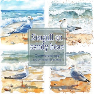 13 Seagull Clipart, Beach Bird Clipart, Coastal Animal Clipart, Printable Watercolor, High-Quality JPGs, Papercraft, Junk Journal