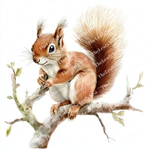 10 écureuils sur une branche d'arbre Clipart écureuil, clipart aquarelle imprimable, JPG de haute qualité, téléchargement numérique, Papercraft, sublimation