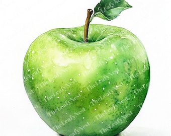13 Green Apple Clipart, Speckled Apple Clipart, Printable Watercolor Clipart, High Quality JPGs, Digital Download, Junk Journals