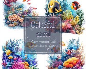 14 Clipart di barriera corallina, Clipart di pesci tropicali e piante marine, Clipart di acquerelli stampabili, JPG di alta qualità, PNG, download digitale, diario