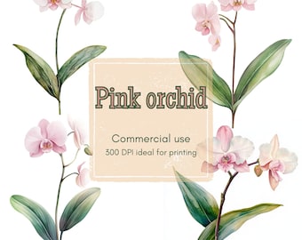 15 Orchid Clipart, Pink Orchid Flower Clipart, Elegant Botanical Clipart, Printable Watercolor, High-Quality PNGs, Papercraft, Junk Journal